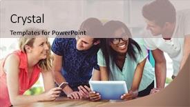  Presentation with smartphones - Audience pleasing slide deck consisting of creative team all using smartphones backdrop and a  colored foreground