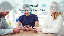  Presentation with smartphones - Cool new theme with creative team all using smartphones in casual office backdrop and a sky blue colored foreground