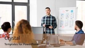  Presentation with technology - Audience pleasing theme consisting of creative team at office presentation backdrop and a  colored foreground