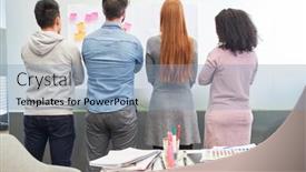  Presentation with sticky notes - Colorful slide deck enhanced with creative-team-at-the-brainstorming backdrop and a light blue colored foreground