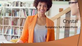  Presentation with team work - Presentation enhanced with creative team at work background and a coral colored foreground