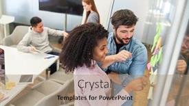  Presentation with design team - PPT layouts with creative-team-brainstorming-ideas background and a coral colored foreground