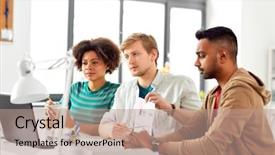  Presentation with business communication - Presentation theme enhanced with creative team having video conference background and a  colored foreground