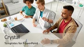  Presentation with video conference - Audience pleasing slide deck consisting of creative team having video conference backdrop and a mint green colored foreground