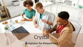  Presentation with video conference - Presentation theme with creative team having video conference background and a coral colored foreground