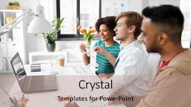  Presentation with video conference - PPT theme enhanced with creative team having video conference background and a coral colored foreground