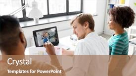  Presentation with video conference - Theme with creative team having video conference background and a coral colored foreground