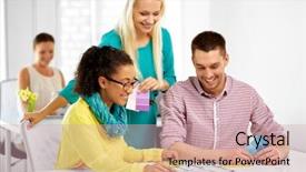  Presentation with interior design office - Audience pleasing PPT theme consisting of creative team of interior designers backdrop and a soft green colored foreground