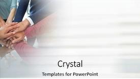  Presentation with team hands - Cool new presentation theme with creative team putting hands together backdrop and a white colored foreground