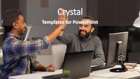  Presentation with success - Theme featuring creative team with computers making background and a dark gray colored foreground