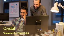  Presentation with team working together - PPT layouts featuring creative team with computers work background and a tawny brown colored foreground