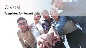  Presentation with team hands - Amazing theme having creative-team-with-hands-clasped backdrop and a white colored foreground