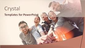  Presentation with team hands - Cool new slide deck with creative-team-with-hands-clasped backdrop and a lemonade colored foreground