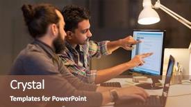  Presentation with team working together - Presentation theme featuring creative team with laptop computer background and a tawny brown colored foreground