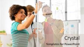  Presentation with creative writing - PPT theme with creative team writing on glass background and a mint green colored foreground