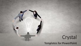 Presentation with circle - Amazing slide set having creative teamwork - group of business people standing backdrop and a  colored foreground