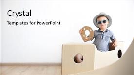  Presentation with ship - PPT layouts featuring creative text box - little boy playing with cardboard background and a sky blue colored foreground