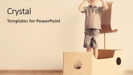  Presentation with text box - Presentation theme featuring creative text box - little boy playing with cardboard background and a lemonade colored foreground