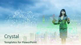  Presentation with business plan - Slide deck enhanced with creative thinking - businesswoman drawing business plan background and a sky blue colored foreground