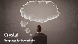  Presentation with front office - PPT theme having creative thinking - young businessman sitting in office background and a dark gray colored foreground