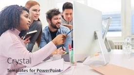  Presentation with design team - Presentation theme featuring creative-web-designer-team background and a lemonade colored foreground