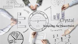  Presentation with team work - Presentation design featuring creative work of business team background and a light gray colored foreground