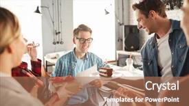  Presentation with birthday cake - Slide deck consisting of creative young people celebrating birthday background and a coral colored foreground