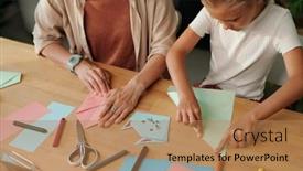  Presentation with paper making - PPT theme having creative-youthful-girl background and a coral colored foreground