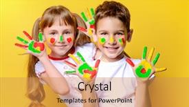  Presentation with children education - PPT theme featuring creativity and education concept yellow background and a gold colored foreground