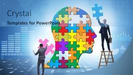  Presentation with jigsaw - PPT layouts enhanced with creativity-concept-with-head-made background and a light blue colored foreground