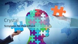  Presentation with jigsaw - PPT theme consisting of creativity-concept-with-head-made background and a light blue colored foreground