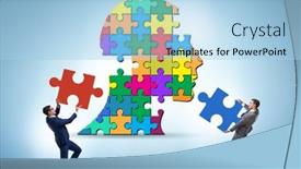  Presentation with jigsaw - Theme featuring creativity-concept-with-head-made background and a light blue colored foreground