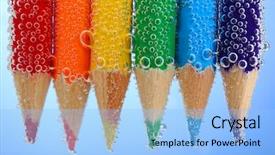 Presentation with blue water - PPT layouts with creativity tools - colorful pencils in water background and a light blue colored foreground
