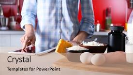  Presentation with recipe - Slide deck consisting of creatix - woman reading recipe from tablet background and a coral colored foreground