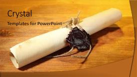  Presentation with old scroll - PPT layouts consisting of credence - old scroll on wooden background background and a gold colored foreground