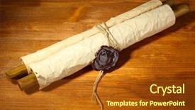  Presentation with old scroll - PPT layouts consisting of credence - old scroll on wooden background background and a  colored foreground