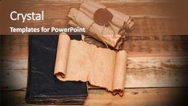  Presentation with scrolls - Colorful slide deck enhanced with credence - scrolls of vintage paper backdrop and a  colored foreground