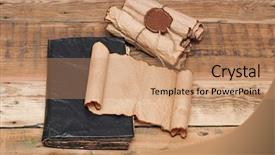  Presentation with scrolls - Colorful PPT theme enhanced with credence - scrolls of vintage paper backdrop and a coral colored foreground