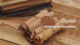  Presentation with credentials - Slides enhanced with credentials - pile of old books background and a coral colored foreground