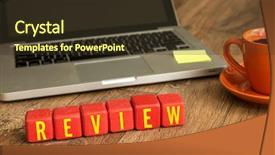  Presentation with review - PPT layouts featuring credentials - review written on a wooden background and a tawny brown colored foreground