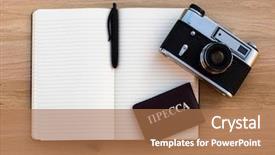  Presentation with credentials - Colorful PPT layouts enhanced with credentials - russian press card open backdrop and a coral colored foreground