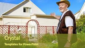  Presentation with gardening for health - PPT theme enhanced with credit agricole - happy retired senior man full background and a tawny brown colored foreground