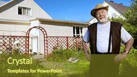  Presentation with health - Theme consisting of credit agricole - happy retired senior man full background and a tawny brown colored foreground