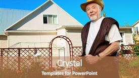  Presentation with gardening for health - Beautiful presentation theme featuring credit agricole - happy retired senior man full backdrop and a coral colored foreground