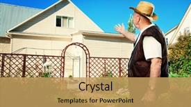  Presentation with gardening for health - PPT theme with credit agricole - happy retired senior man full background and a yellow colored foreground