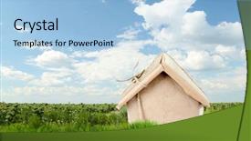  Presentation with green house - Presentation theme having credit agricole - kraft paper house on green background and a light blue colored foreground