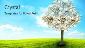  Presentation with money tree - PPT theme featuring credit agricole - money tree growing background and a arctic colored foreground
