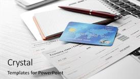  Presentation with credit card - PPT theme with air ticketing - laptop with mobile phone credit background and a light gray colored foreground