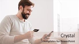  Presentation with online shopping - Presentation theme enhanced with credit card and mobile phone background and a soft green colored foreground