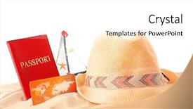  Presentation with passport - Presentation theme enhanced with credit card and passport on the sand white background background and a white colored foreground